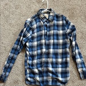 Hollister Blue and White Plaid Button-Down Shirt. Medium.